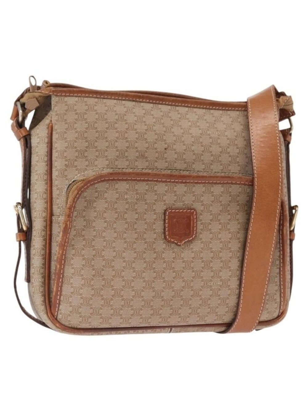 Authentic CELINE Macadam Canvas Shoulder Bag PVC Beige Gold - Picture 1 of 16